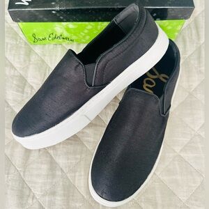 Sam Edelman Lacey Slip-on Platform Sneakers in luxe black silk. W10.5 NWT 🖤🤍
